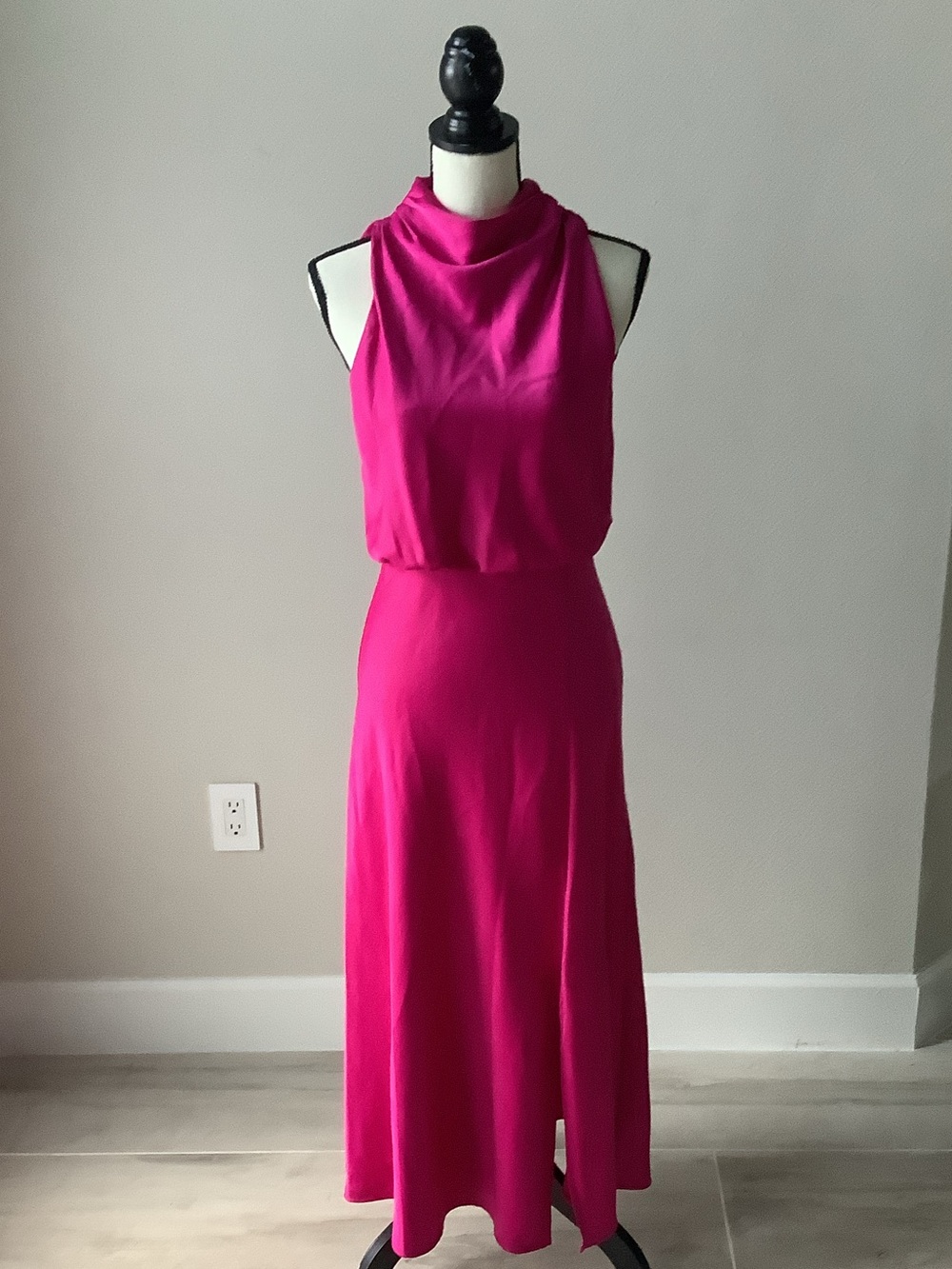 DKNY Fuchsia Pink Satin-Look Draped Midi Dress Size 4